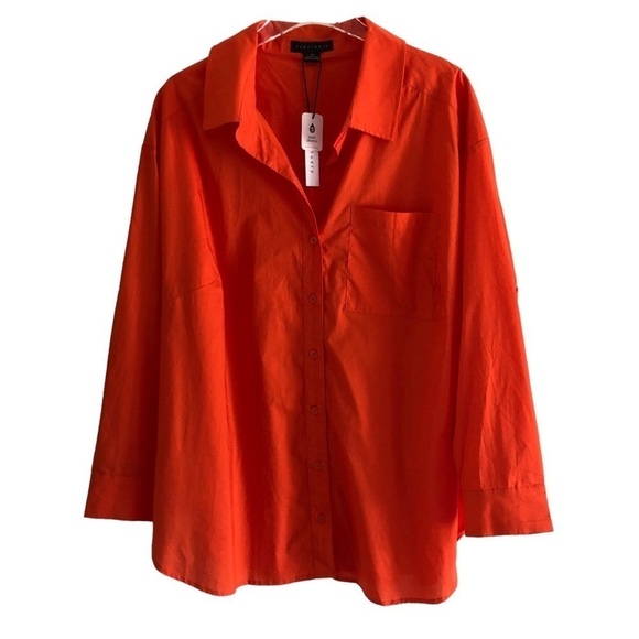 Sanctuary Cotton Button Down Orange Blouse Plus 2X - Picture 3 of 11